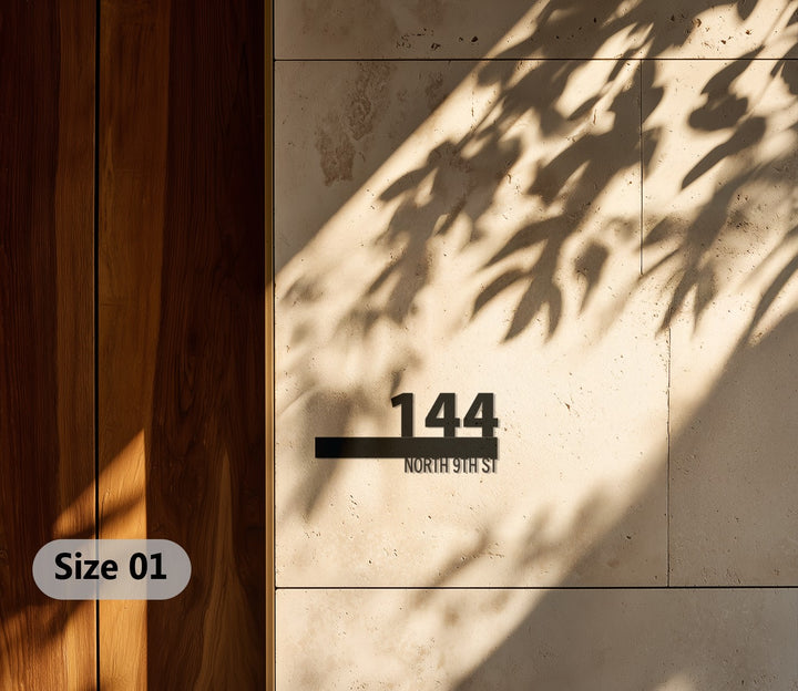 Modern black metal address plaque outdoor