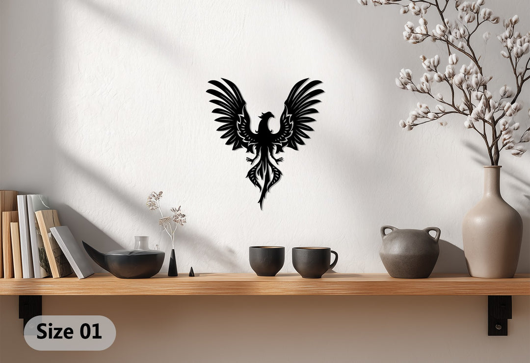 Tribal Phoenix Metal Wall Art – Symbol of Fire, Strength & Rebirth