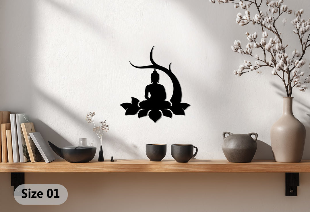 Lotus Buddha Metal Wall Art – Meditative Silhouette Décor