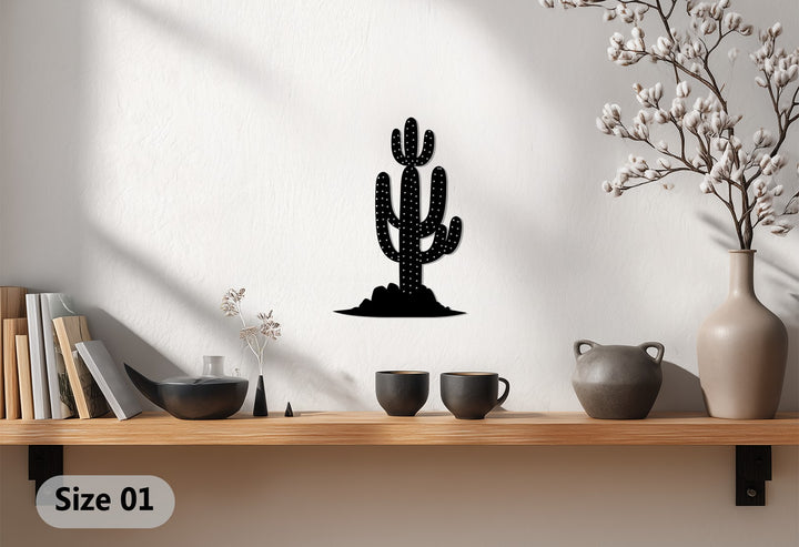 Depicting the darkest area, the saguaro cactus metal decoration wall art casts an imposing shadow, a striking desert landscape modern wall decor.