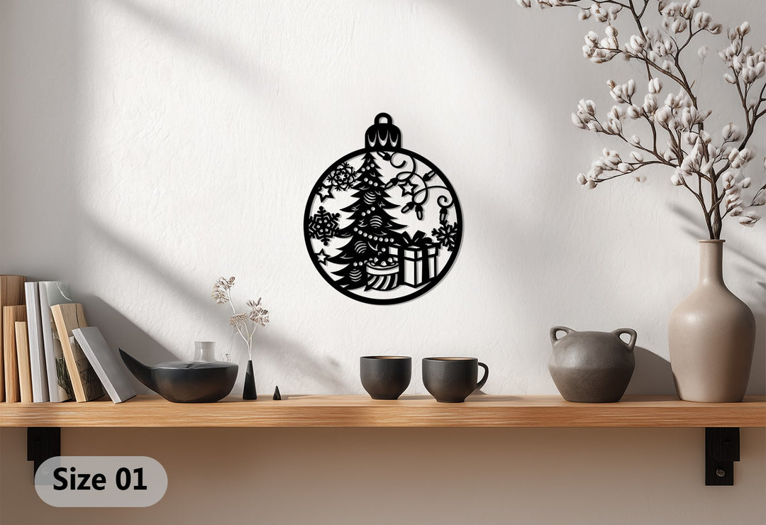 توهج احتفالي – شجرة عيد الميلاد وهدية فن جداري معدني