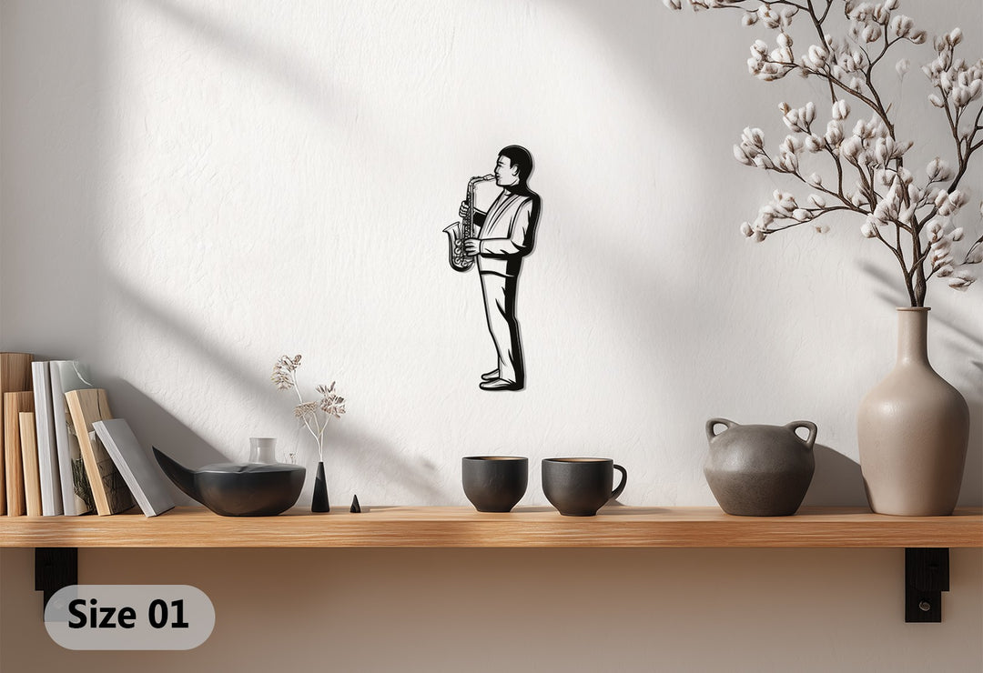 Jazz Saxophone Player Metal Wall Art – Music Silhouette Decor