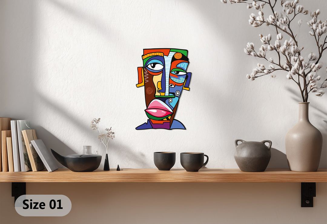 Colorful Abstract Face Metal Wall Art – Modern Cubist Décor