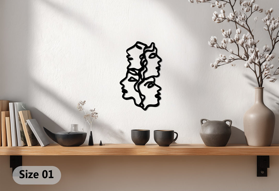 Unity of Faces – Modern Minimalist Line Art Metal Wall Décor
