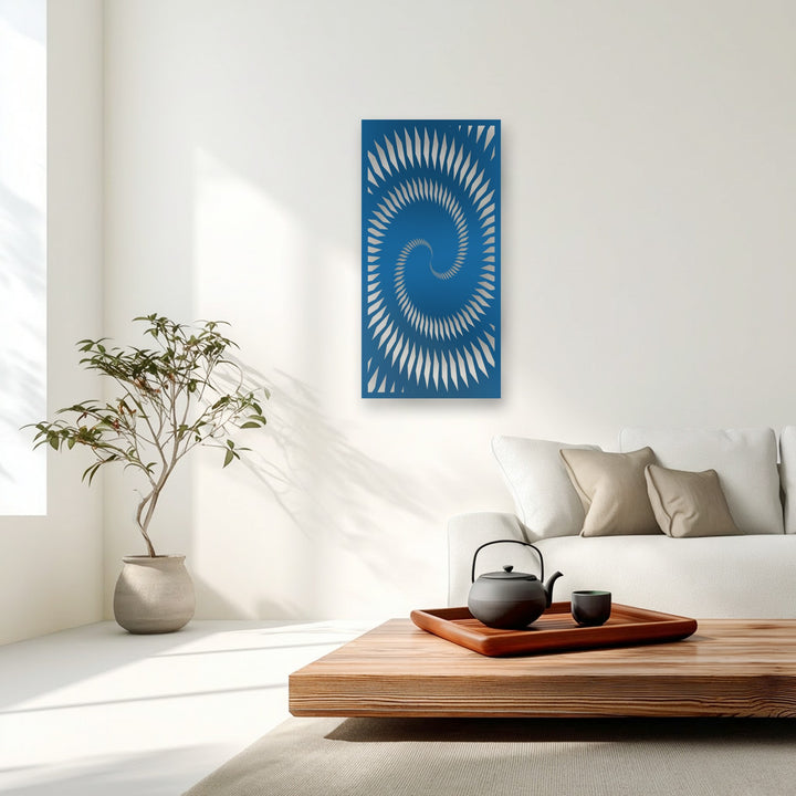 The abstract quality of this metal decoration wall art features a hypnotic spiral geometry, creating a modern optical illusion.