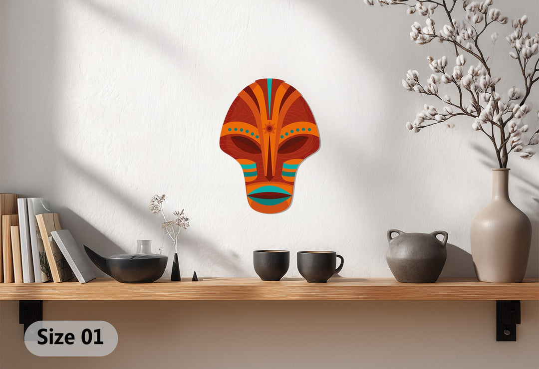 Tribal Harmony Mask Metal Wall Art – Abstract Cultural Decor