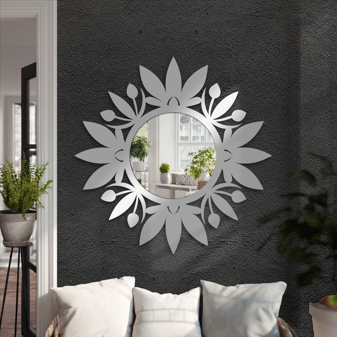 Decorative round wall mirror for entryway