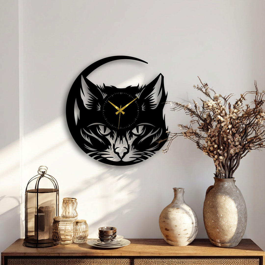 Shades transition across the mystic fox face metal artwork wall clock, highlighting the animal design with a unique display of light and shadow.