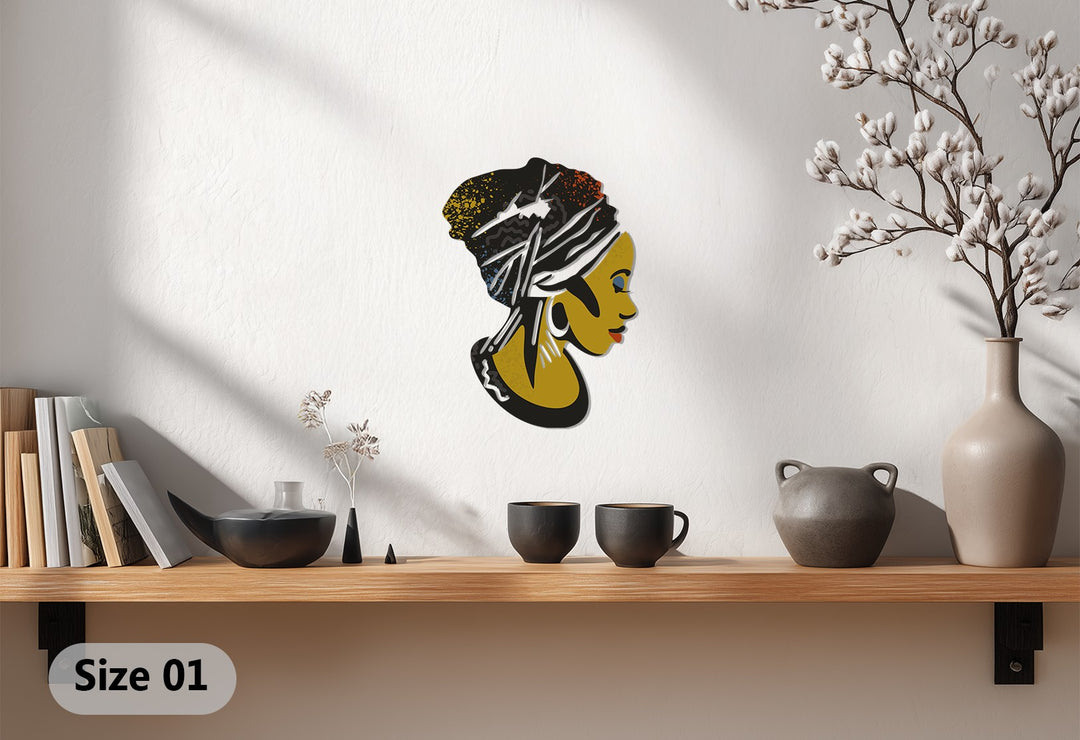 African Woman Metal Wall Art – Elegant Black Female Silhouette Decor