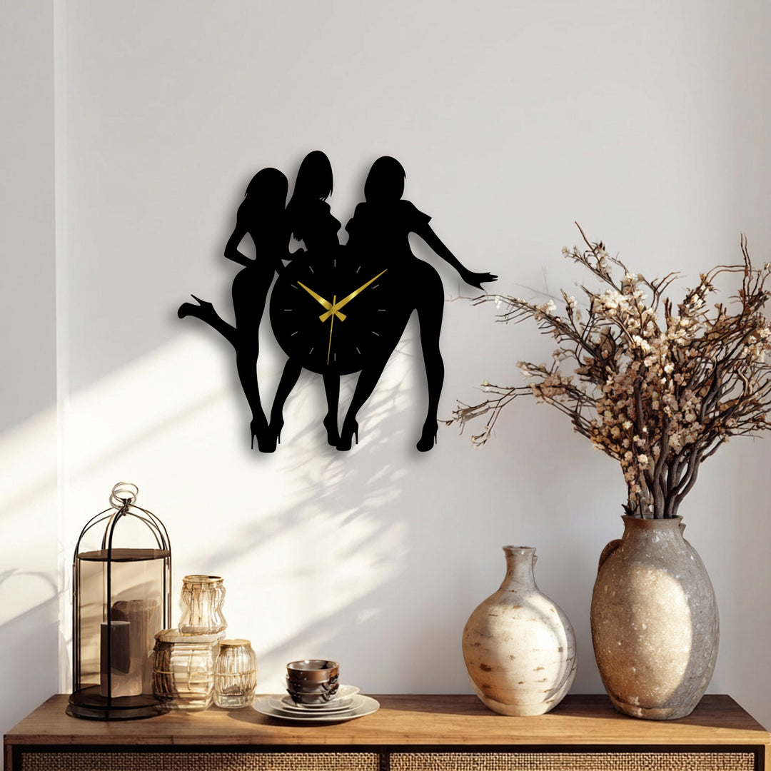 Crafted with durable metal, this stylish female silhouette metal art for wall clock showcases a modern figure design, adding artistic quality to any interior space.