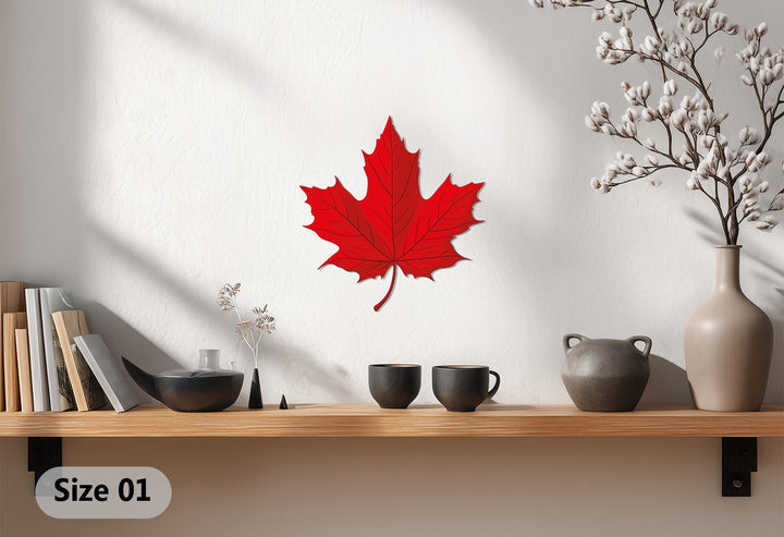 Showcasing the sturdy material of this red maple leaf decorative metal art, a robust piece of Canadian nature inspired wall decor for any interior.
