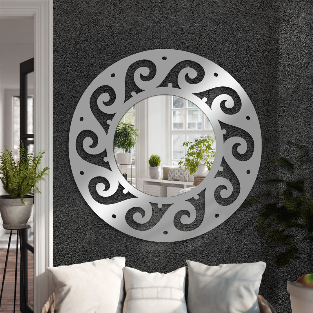 Decorative round wall mirror for entryway