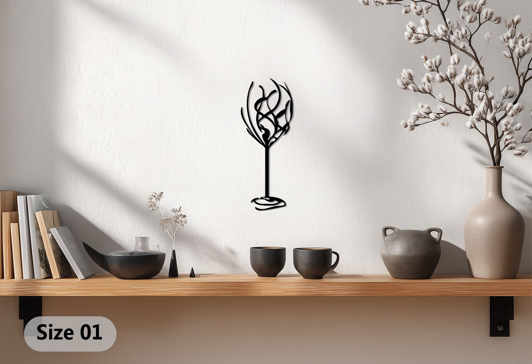 Abstract Wine Glass – Modern Metal Wall Art