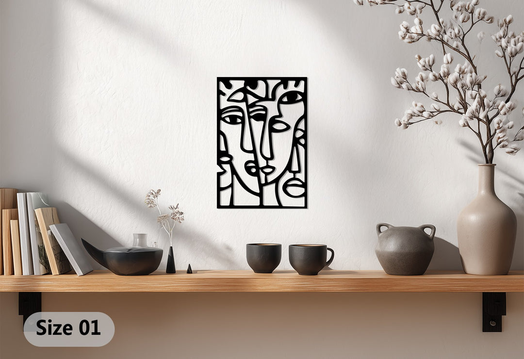 Abstract Faces Metal Wall Art – Modern Minimalist Line Art Décor