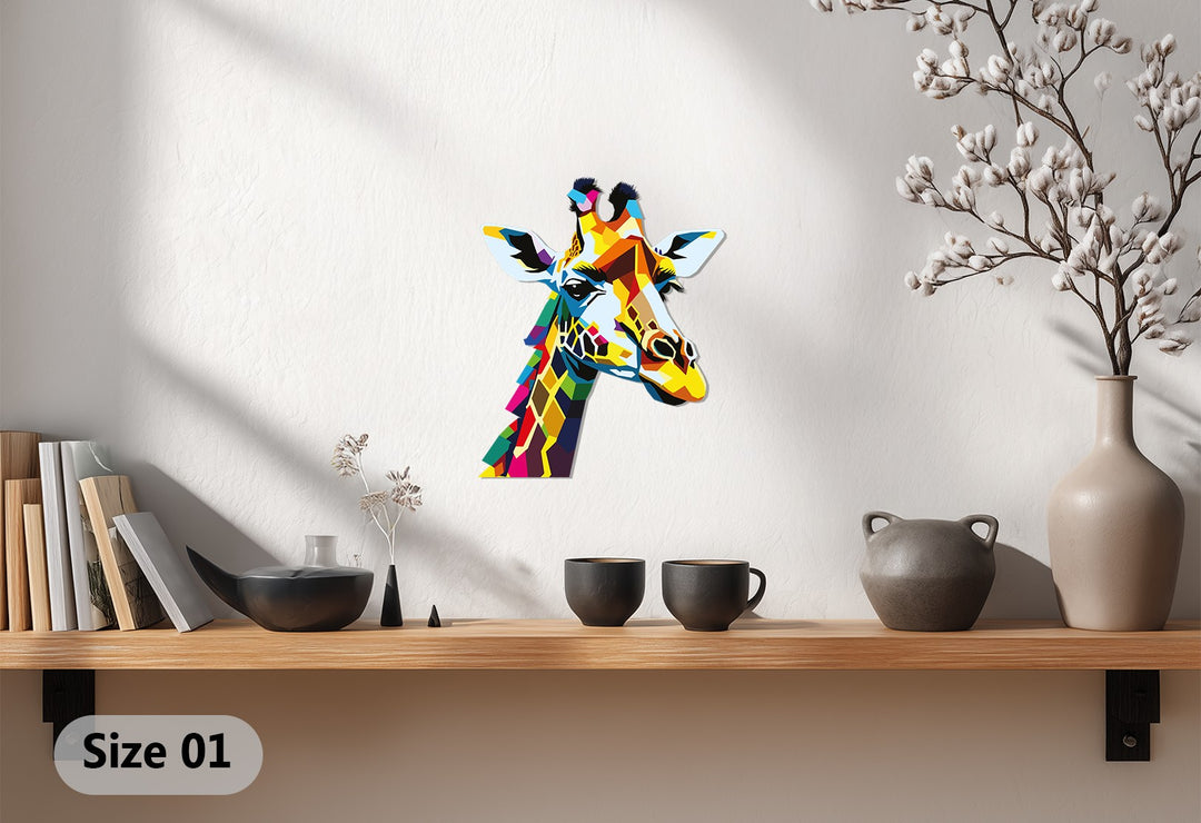 Colorful Giraffe Metal Wall Art – Modern Geometric Animal Home Decor