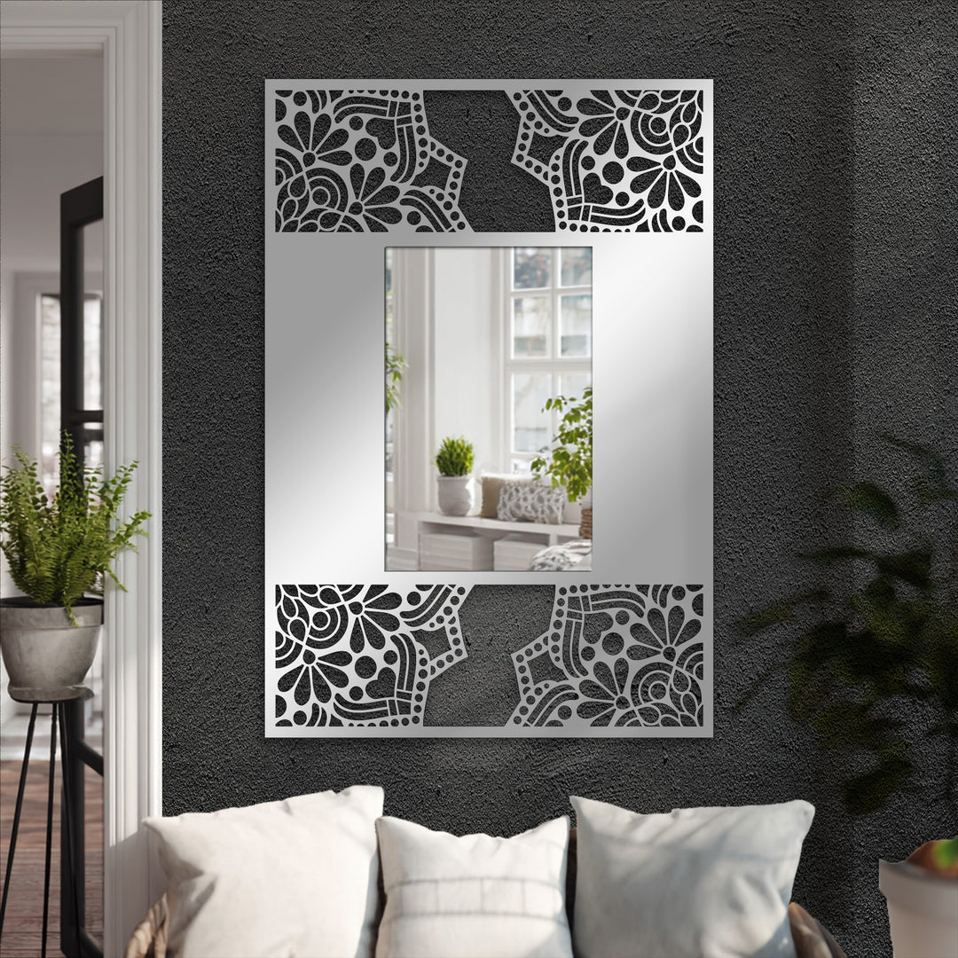 Floral Mandala Frame Metal Floor Mirror – Decorative Pattern Design