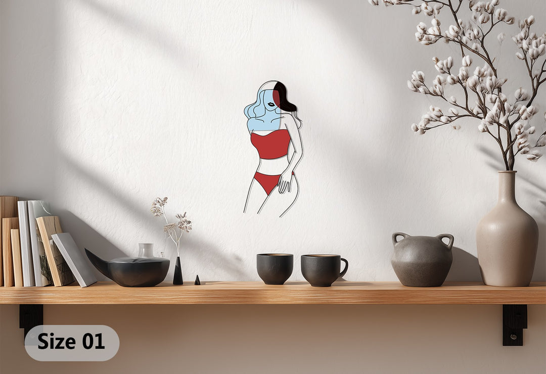 Abstract Woman in Red Metal Wall Art – Modern Minimalist Home Decor