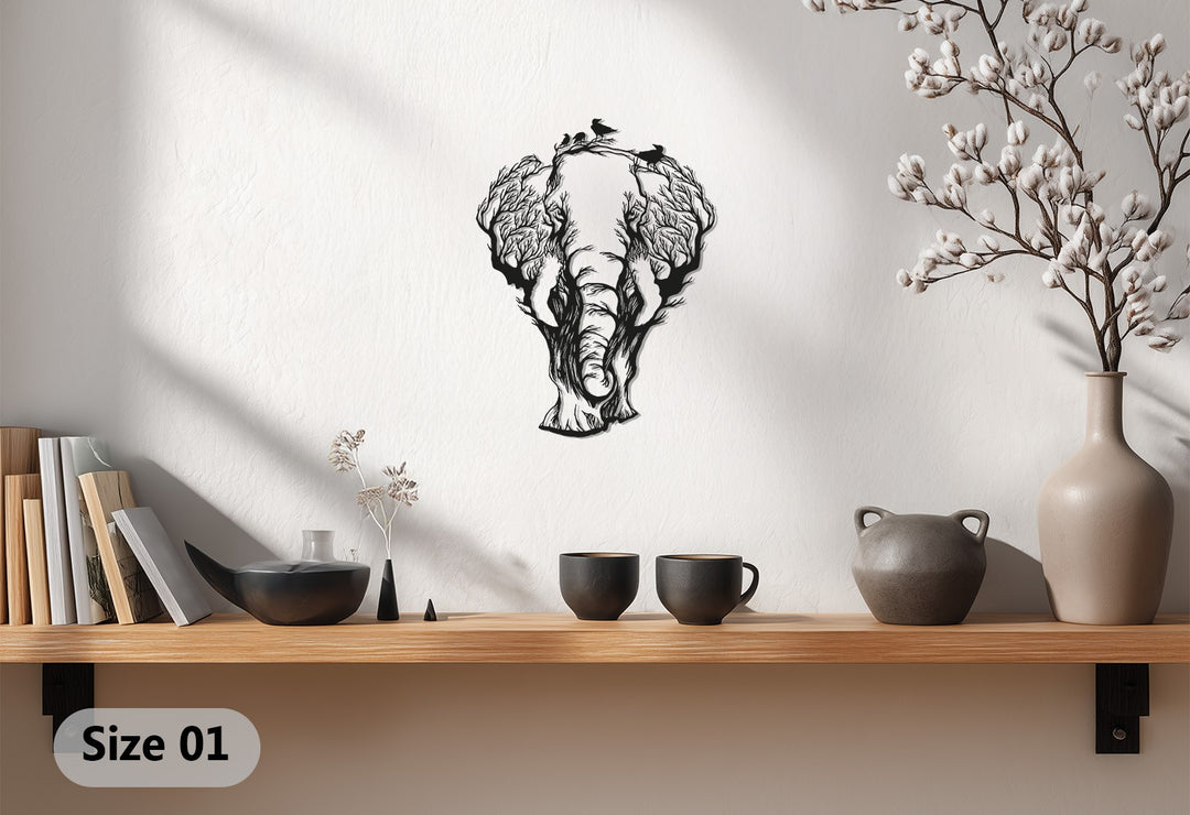 Elephant Tree Metal Wall Art – Wildlife Inspired Design