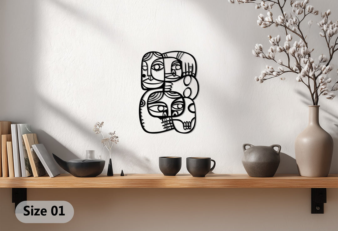 Abstract Faces Connection – Modern Cubist Metal Wall Art