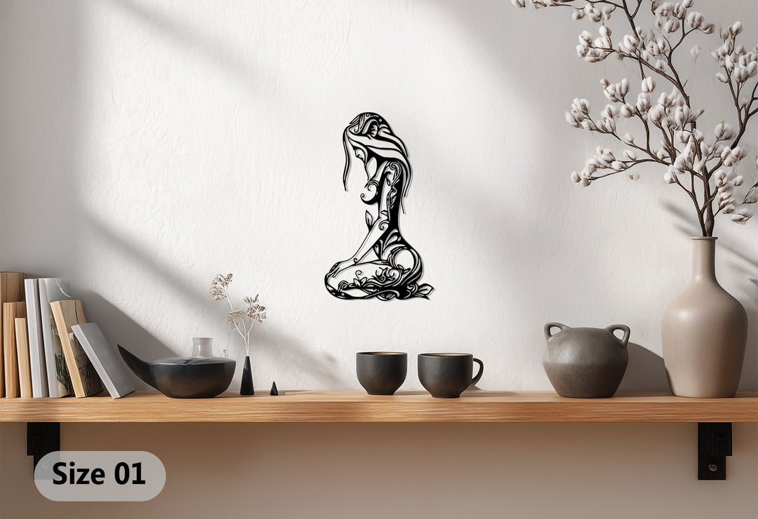 Floral Woman Silhouette Metal Wall Art – Elegant Boho Home Decor