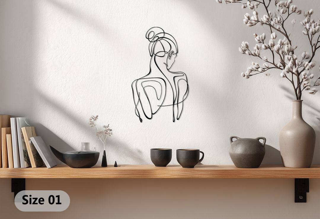 Abstract Woman Metal Wall Art – Minimalist Line Silhouette