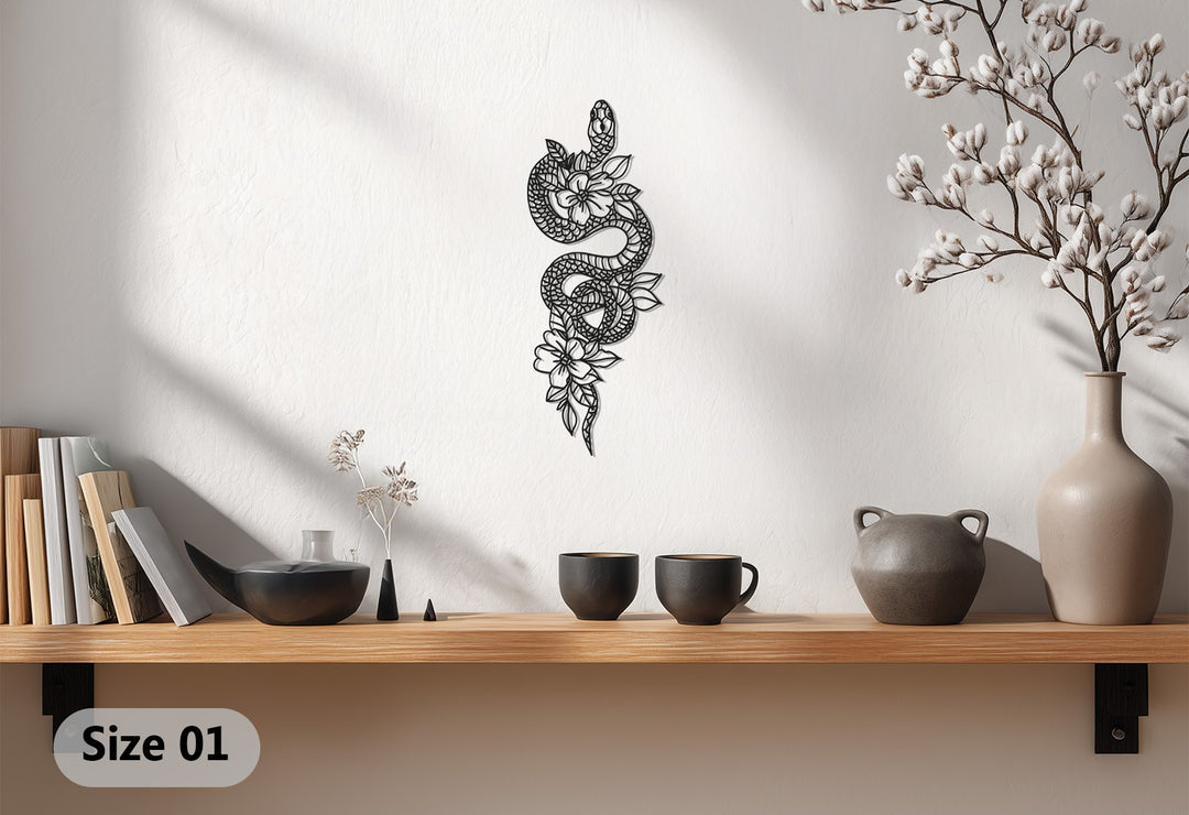 Snake & Floral Metal Wall Art – Nature Inspired Design