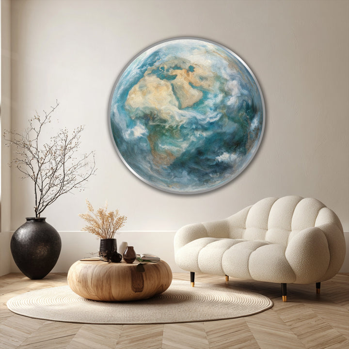 world themed round oil painting