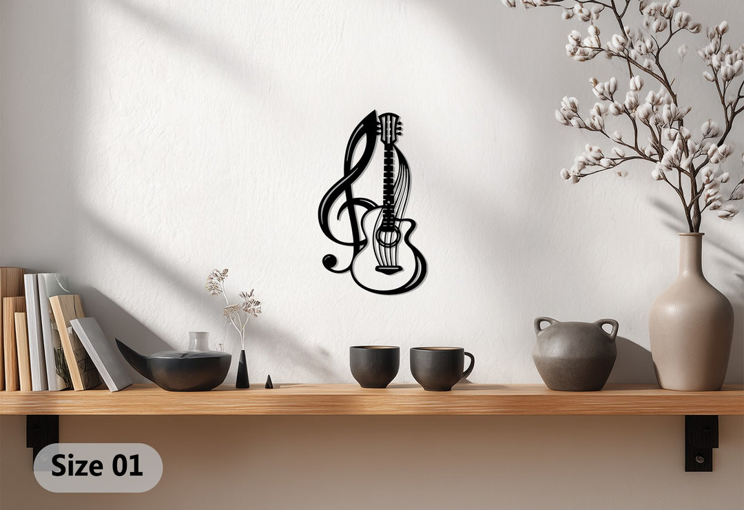 أوتار هارموني - غيتار ونوتة موسيقية فن جداري معدني