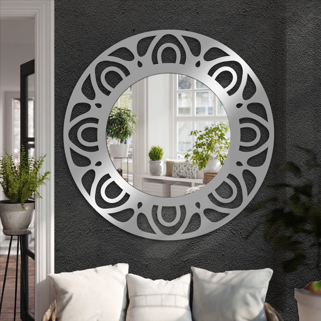 Dynamic curves around this modern ring floor mirror for wall decor create a visually compelling sense of movement and style.
