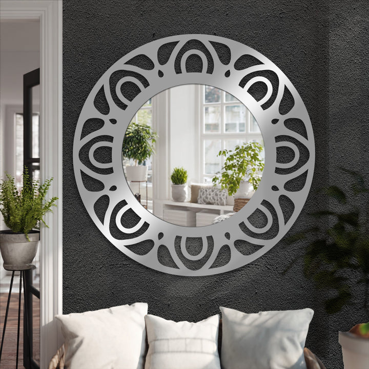 Dynamic curves around this modern ring floor mirror for wall decor create a visually compelling sense of movement and style.