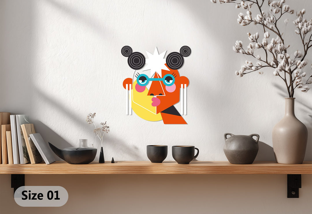 Abstract Woman Metal Wall Art – Colorful Geometric Face Wall Decor