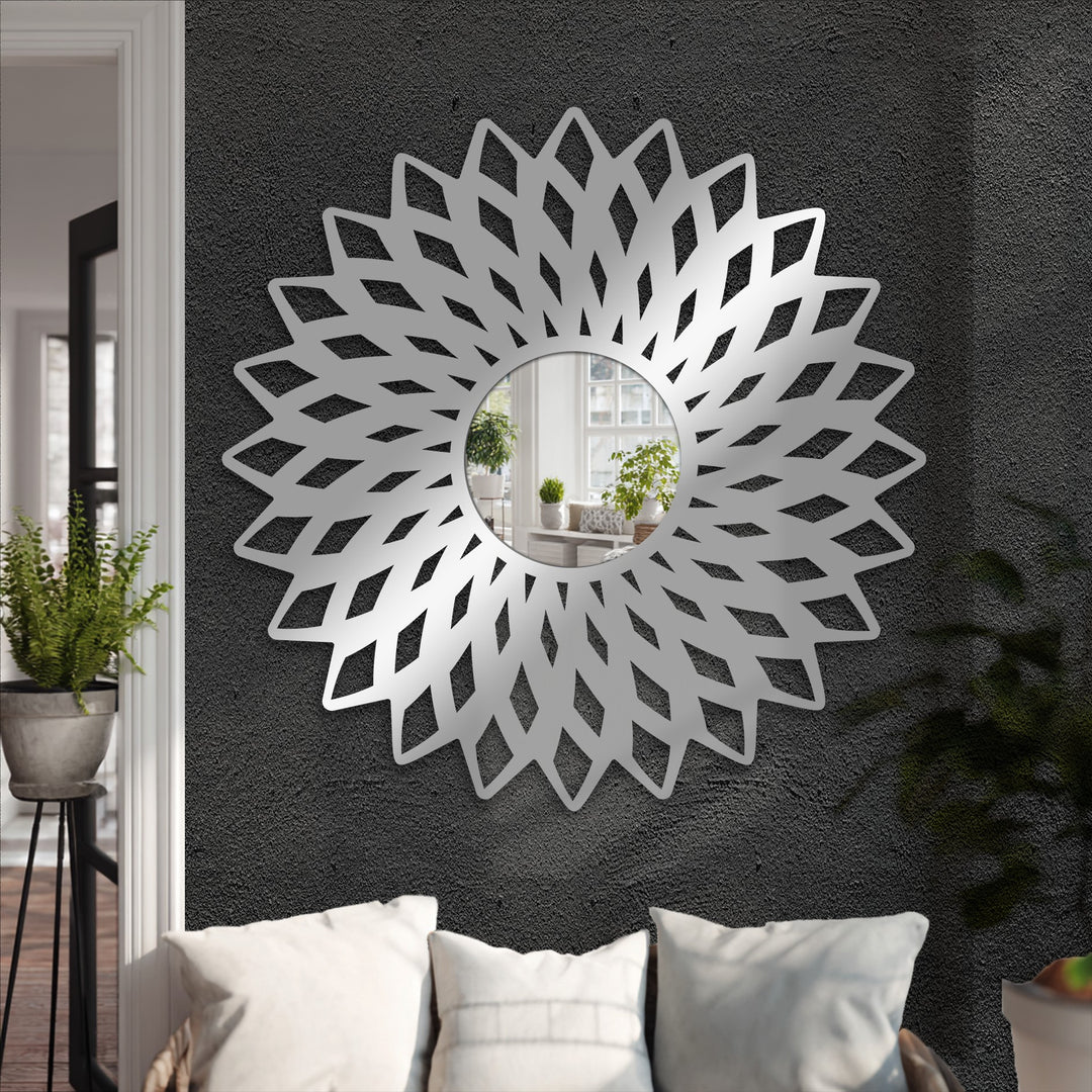 Flowering organic forms define this bathroom mirror, its geometric flower design adding a touch of modern elegance to your home decor.