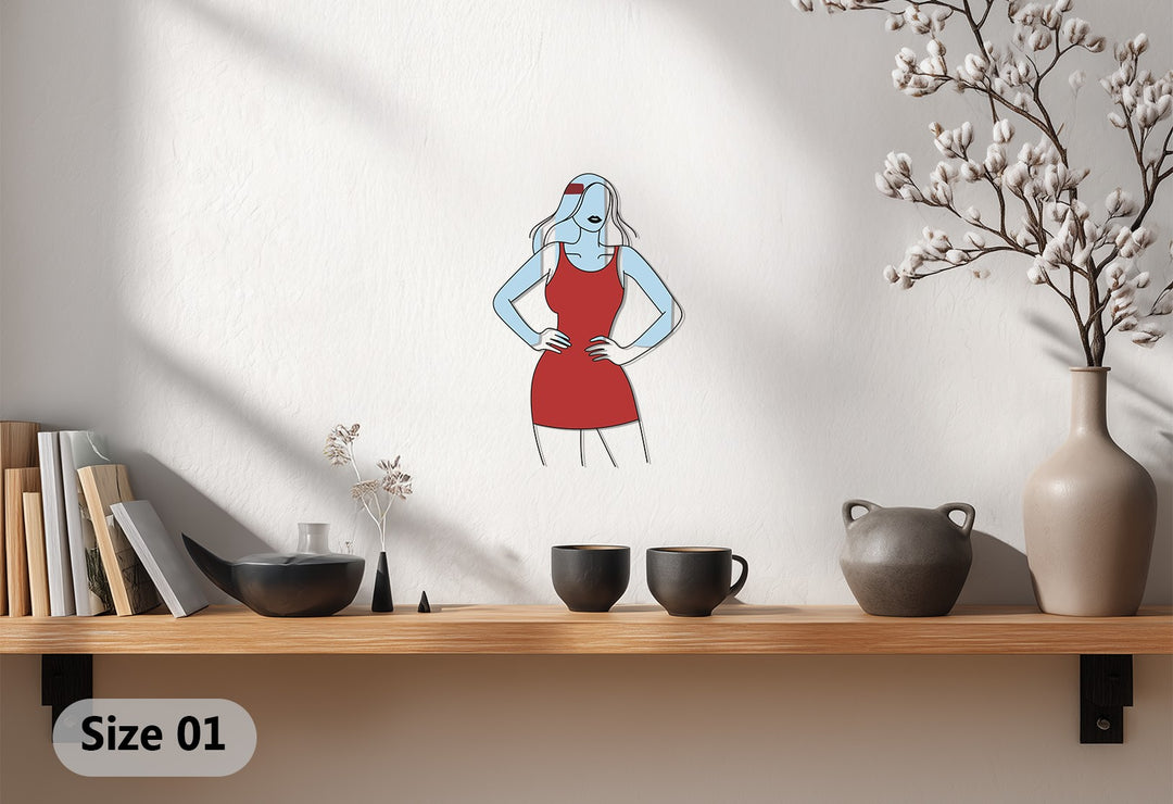Elegant Woman in Red Dress Metal Wall Art – Modern Minimalist Home Decor