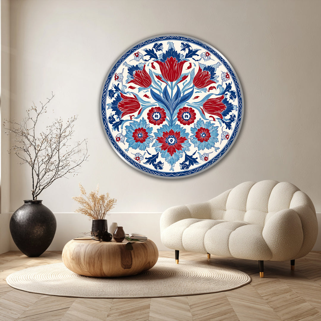 Vibrant Ottoman Floral Motif Round Oil Painting