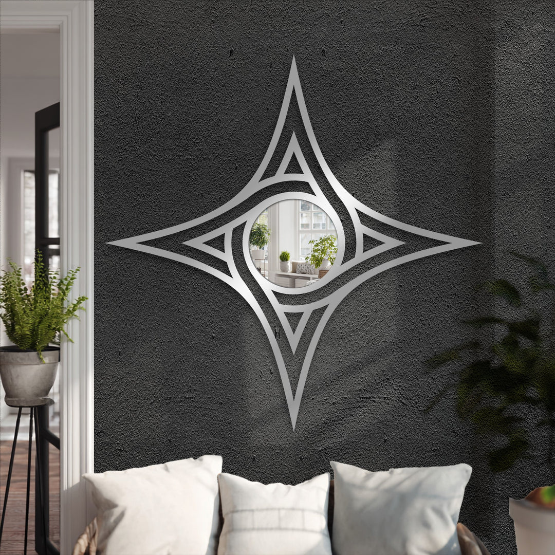 The focal point of the star frame floor mirror gives an art deco edge to this piece of metal wall art perfect for striking home decor.