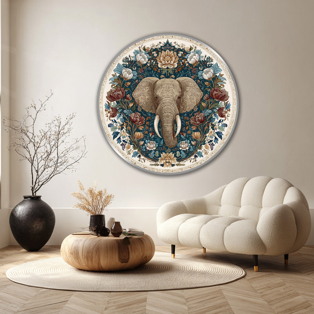 elephant botanical circle art