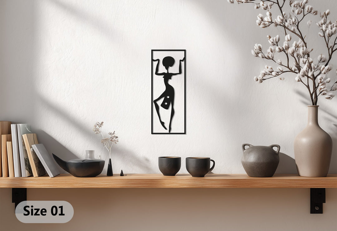 African Tribal Woman Metal Wall Art – Ethnic Silhouette Decor
