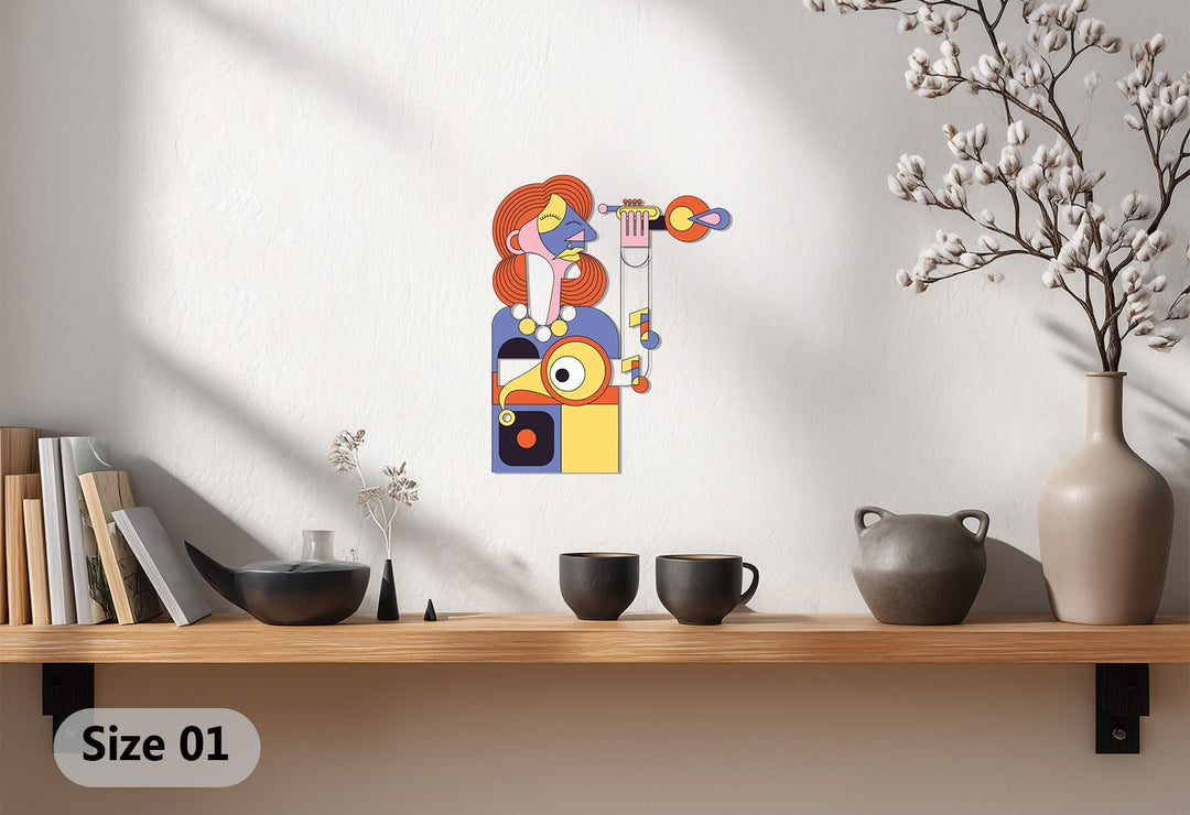 Cubist Woman with Trumpet Metal Wall Art – Abstract Musical Expression Decor