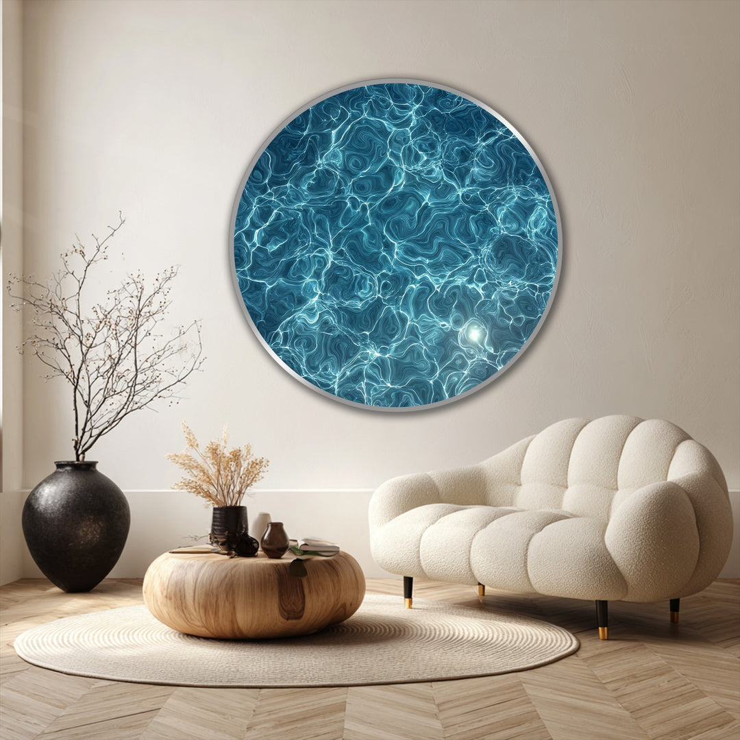 Azure Current–Texture d'eau lumineuse ronde Tableau Peinture à l’huile
