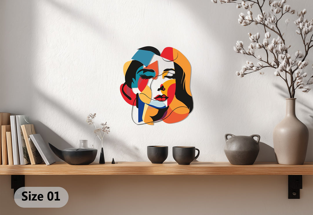Colorful Abstract Woman Face Metal Wall Art – Modern Expressionist Home Decor