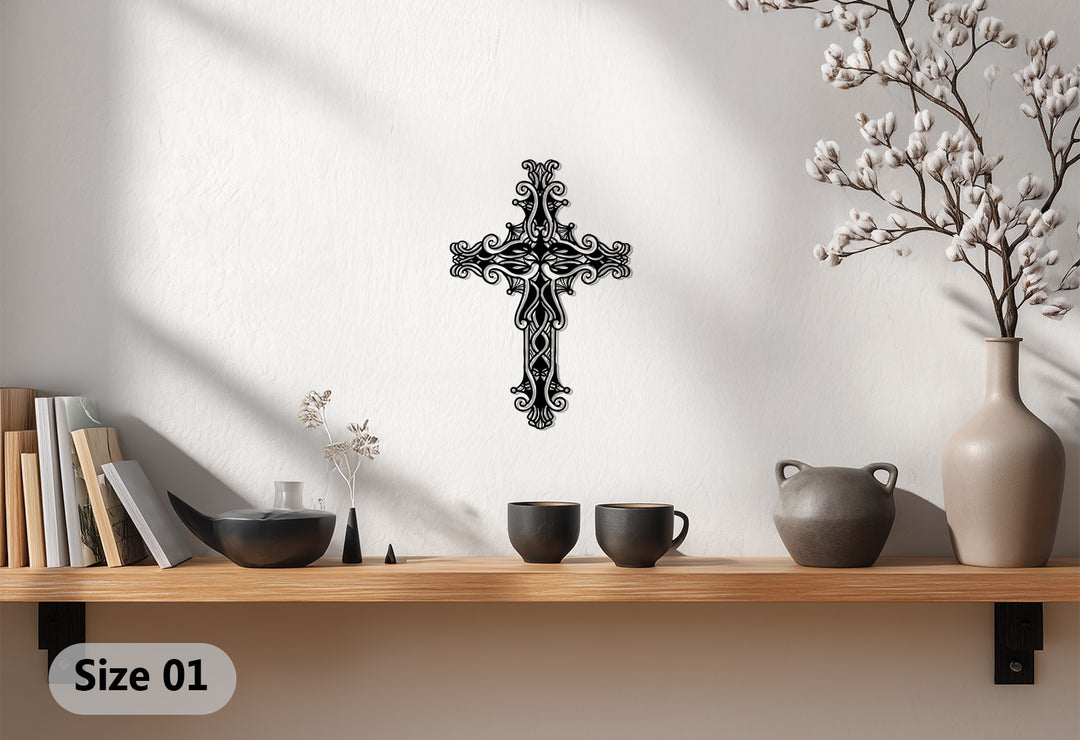 Graceful Filigree Cross – Ornate Christian Metal Wall Art