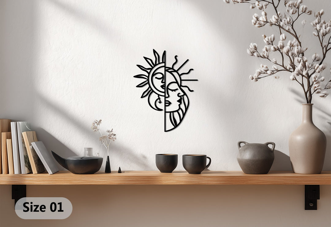 Celestial Harmony – Sun and Moon Face Metal Wall Art