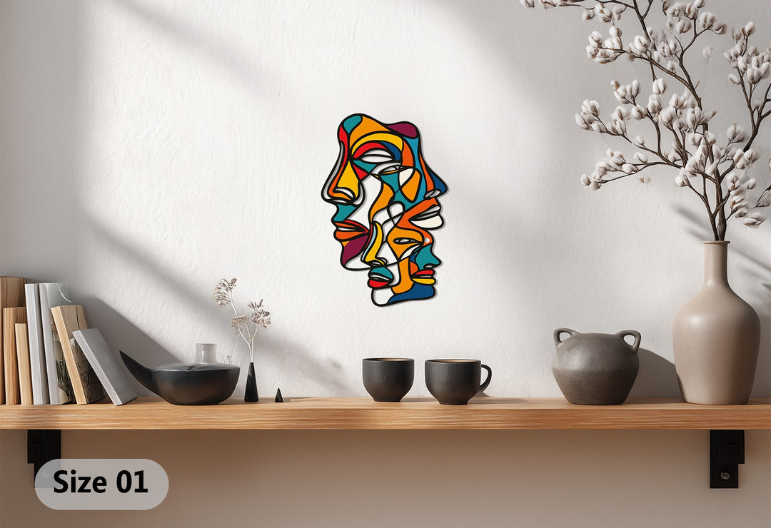 Abstract Colorful Faces Metal Wall Art – Modern Expressionist Design