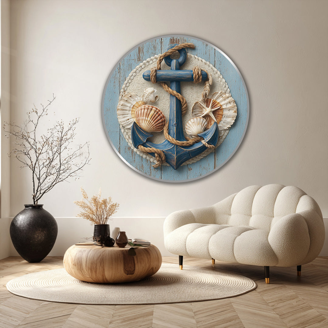 coastal décor round oil painting