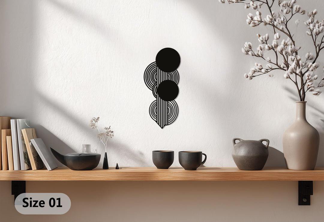 Geometric Circles Metal Wall Art – Black Modern Wall Sculpture