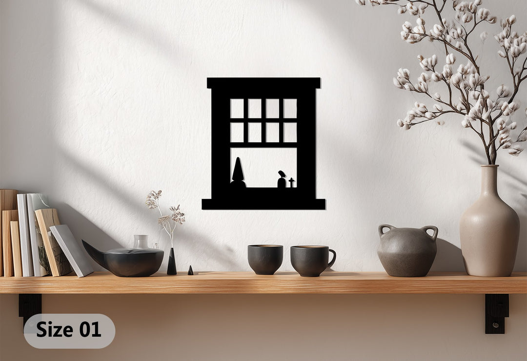 Square Grid Window Metal Wall Art – Minimalist Silhouette Décor