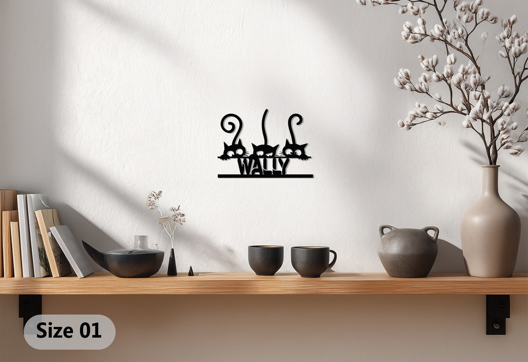 Hugo Cat Trio Metal Wall Art – Personalized Pet Lover Home Decor