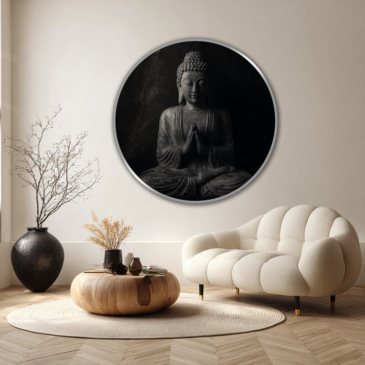Abstract quality radiates from the 'Midnight Stillness – Meditative Buddha Oil Painting' as unique oil painting decoration creating a spiritual ambience.
