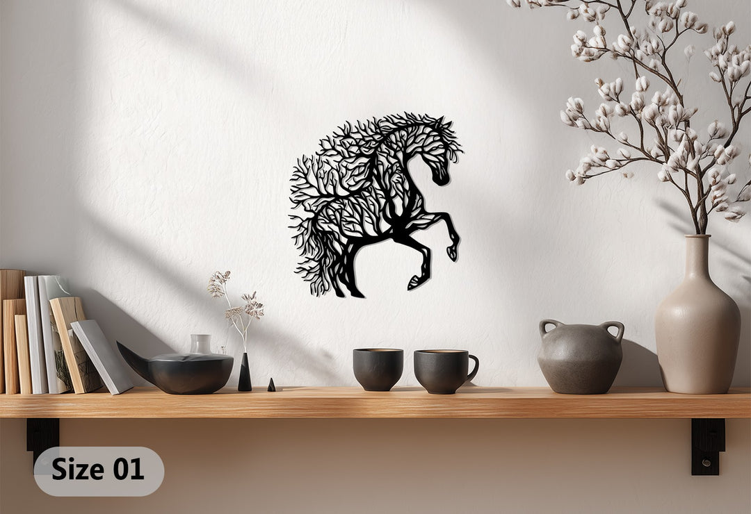 Majestic Tree Horse – Nature-Inspired Metal Wall Art
