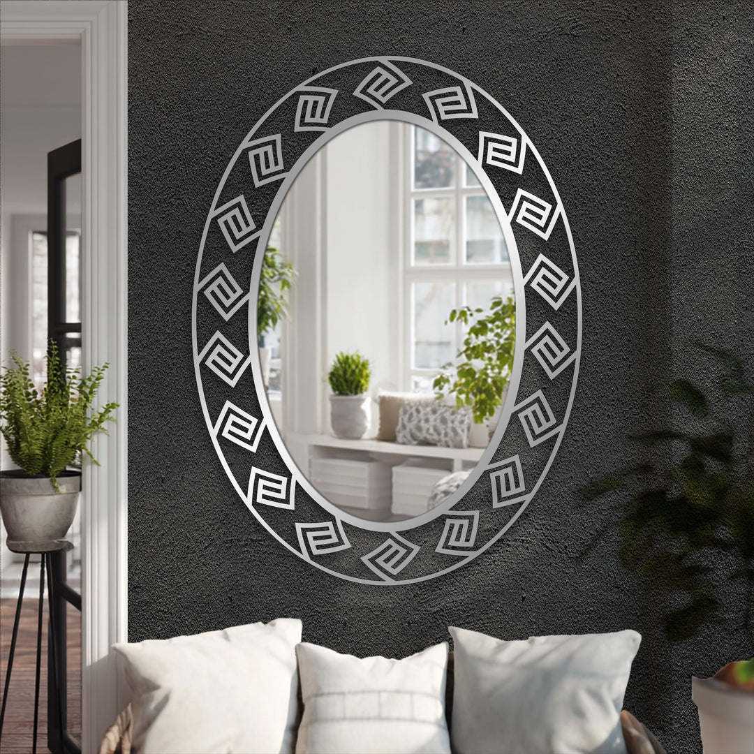 Llave griega redonda decorativa Espejo De Pared – Decoración de pared con espejo clásico moderno